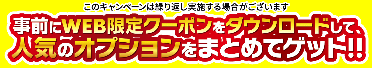 このキャンペーンは繰り返し実施する場合がございます 事前にWEB限定クーポンをダウンロードして、人気のオプションをまとめてゲット!!